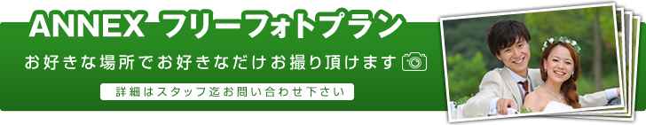 ANNEX フリーフォトプラン。お好きな場所でお好きなだけお撮り頂けます。詳細はスタッフ迄お問い合わせ下さい